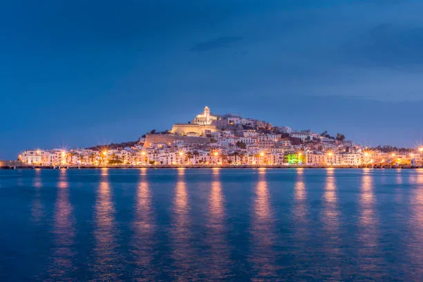  View over the sea on Ibiza Town and the old town Dalt Vila